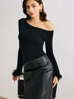 Cashmere Asymmetrical Neck Slim Sweater