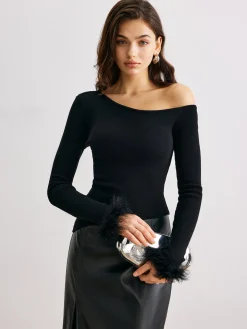 Cashmere Asymmetrical Neck Slim Sweater