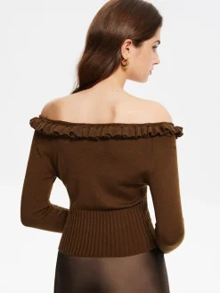 Cashmere-Blend Off-Shoulder Ruffle Sweater
