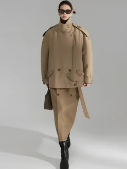 Casual Asymmetrical Lapel Trench Coat
