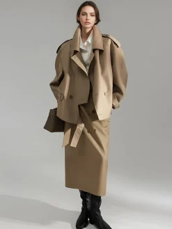 Casual Asymmetrical Lapel Trench Coat