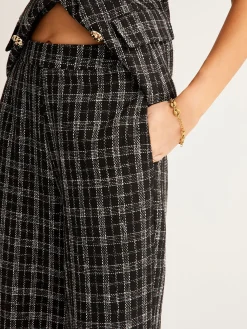 Casual Checked Tweed Pants