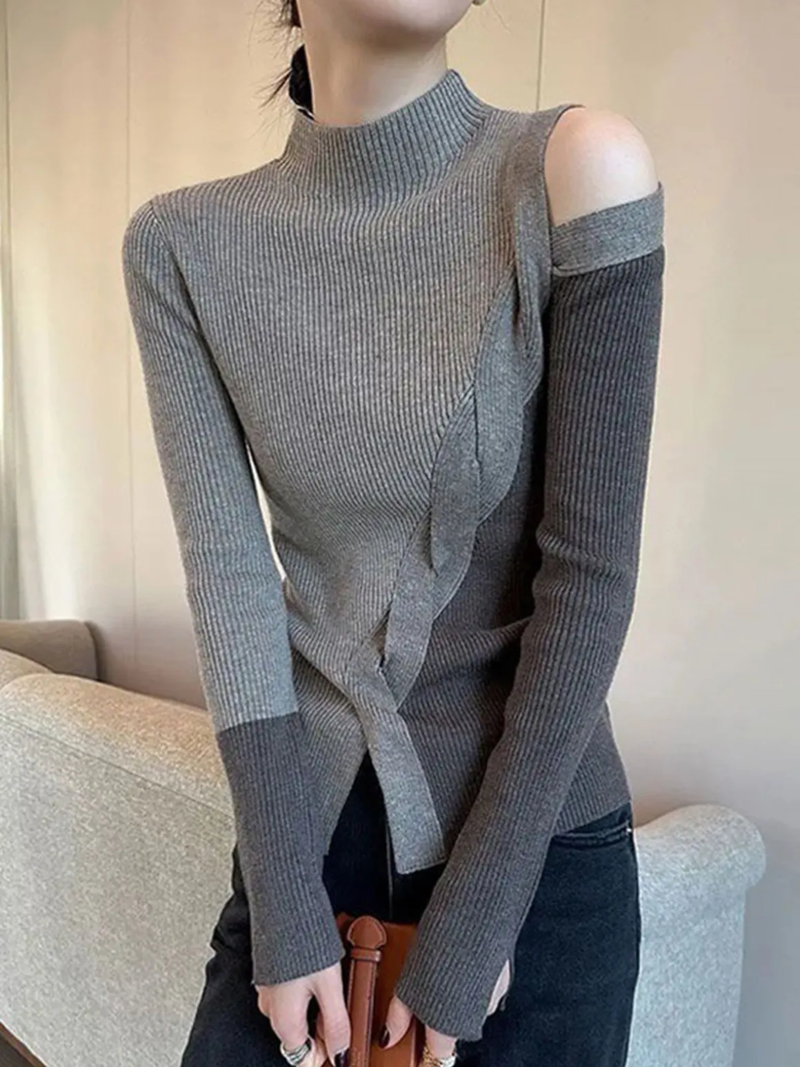 Casual Color Block Cutout Knit Top
