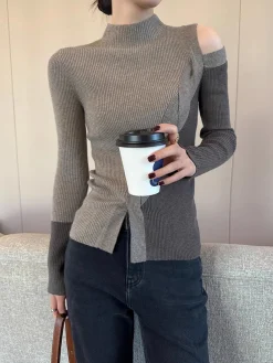 Casual Color Block Cutout Knit Top