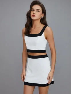 Casual Contrast Short Skirt Set