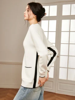 Casual Contrast Trim Knit Outerwear