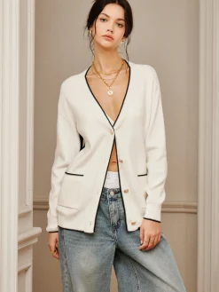 Casual Contrast Trim Knit Outerwear