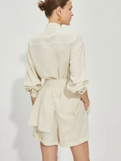 Casual Cotton & Linen Shorts Set With Belt
