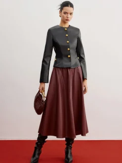 Casual Faux Leather Slim Jacket