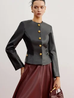 Casual Faux Leather Slim Jacket