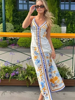 Casual Floral Printed Halter Long Dress