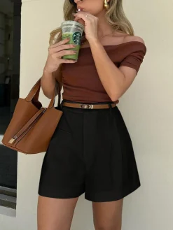 Casual Mid Waist Shorts Without Belt