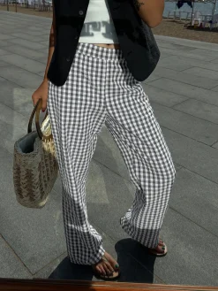 Casual Plaid Wide Leg Pants