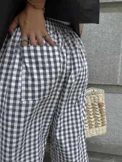 Casual Plaid Wide Leg Pants