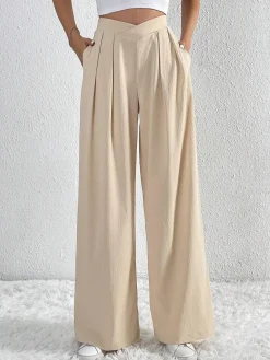 Casual Pleated Wide Leg Pants