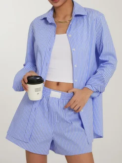 Casual Striped Shorts Set