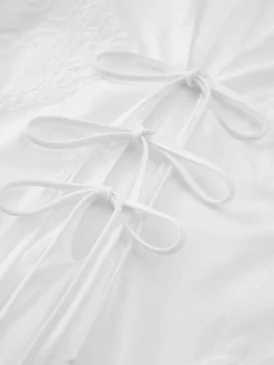 Casual Tie Front Embroidery Short Dress