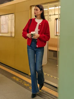 Casual Wool-Blend Button Cardigan
