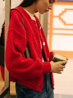 Casual Wool-Blend Button Cardigan