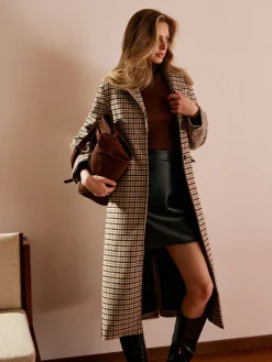 Checked Button Long Coat