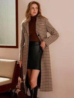 Checked Button Long Coat