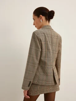 Checked Button Slit Blazer