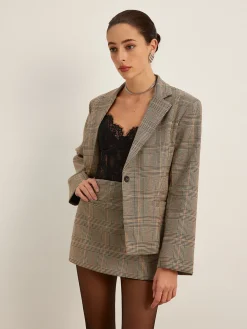 Checked Button Slit Blazer