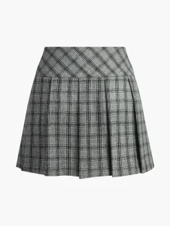 Checked Pleated Zipper Mini Skirt