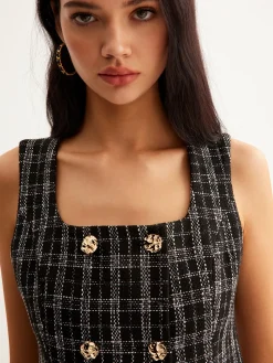 Checked Tweed Button Vest