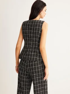 Checked Tweed Button Vest