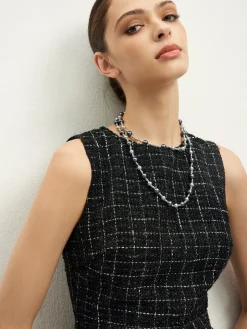Checkered Tweed Panel Tank Dress