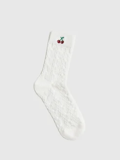 Cherry Embroidered Twist Warm Pile Socks