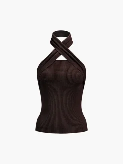 Chestnut Halter Rib Knit Top