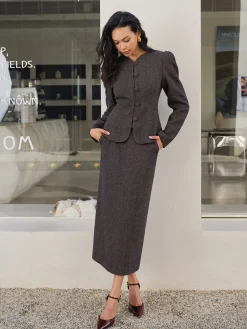 Chevron Button Slim Blazer