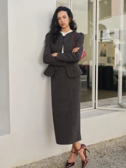 Chevron Button Slim Blazer