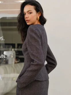Chevron Button Slim Blazer
