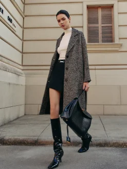 Chevron Pockets Long Coat