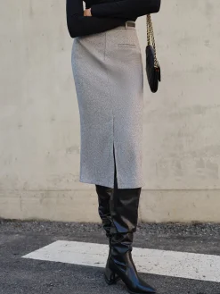 Chevron Split Midi Skirt Without Belt