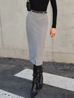 Chevron Split Midi Skirt Without Belt