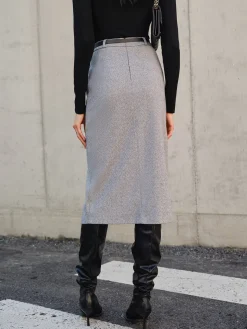 Chevron Split Midi Skirt Without Belt