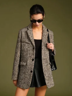 Chevron Tweed Belted Blazer