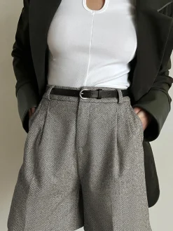 Chevron Tweed Belted Knee Shorts