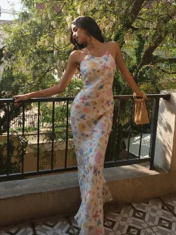Chiffon Backless Floral Dress