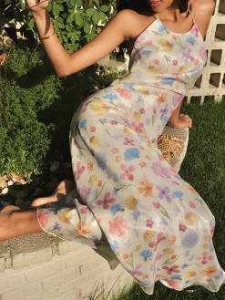 Chiffon Backless Floral Dress