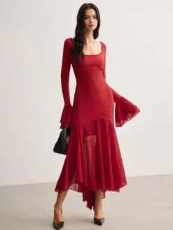 Chiffon Hem Slim Panel Dress