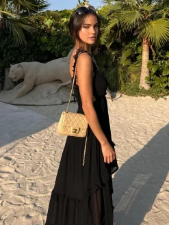 Chiffon High-Low Hem Cutout Long Dress