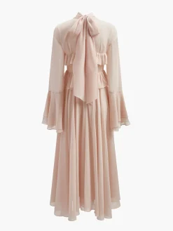 Chiffon Ruffle Tie-Neck Dress