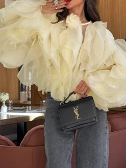 Chiffon Ruffled Crew Neck Blouse