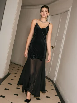 Chiffon-Hem Velvet Cami Dress