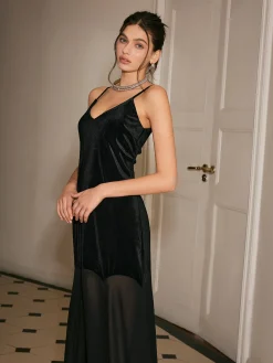 Chiffon-Hem Velvet Cami Dress